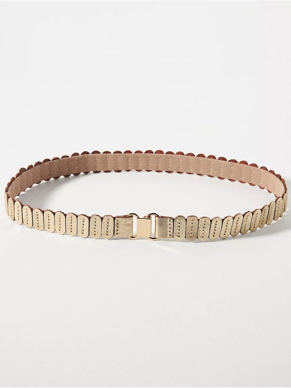 Anthropologie Tabitha Stretch Leather Belt in Gold with Brass Buckle, 2X NWT